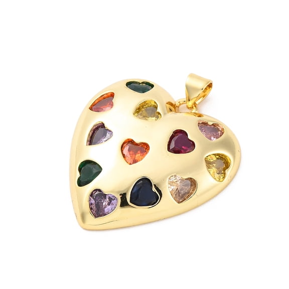 5 pc Brass Micro Pave Cubic Zirconia Pendants Heart Charms Real 16K golden Plated 30x29.5x6.5mm Hole: 5x3.5mm