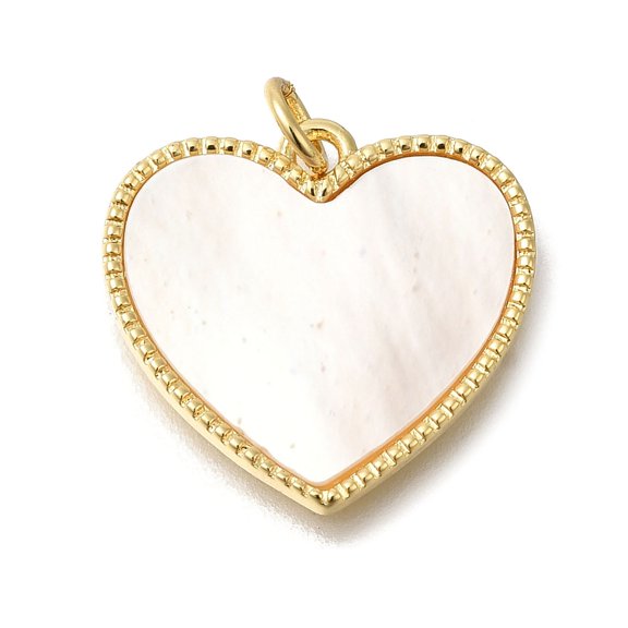 5 pc Brass Micro Pave Cubic Zirconia Pendants with Shell Heart Charms with Jump Ring Real 16K golden Plated 19x20x2mm