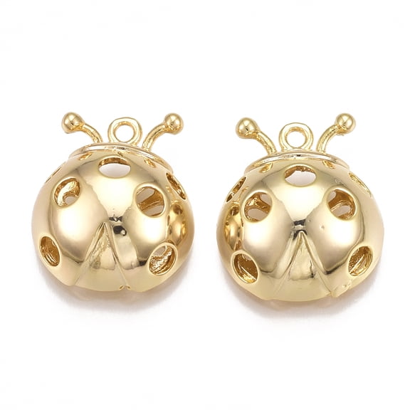 5 pc Brass Pendants Hollow Ladybug Nickel Free Real 18K Gold Plated 20x17x8mm Hole: 1.5mm