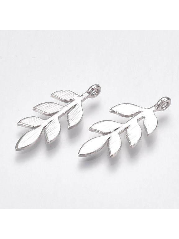 5 pc Brass Pendants Leaf Nickel Free Real Platinum Plated 25x11x1mm Hole: 1.5mm for Handmade