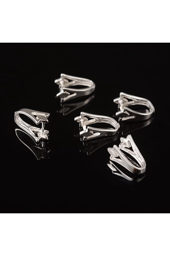 5 pc Brass Pin Bails Ice Pick Silver Color Plated 7mm wide 15mm long Pin: 0.8mm