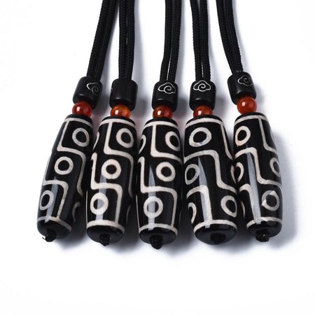 5 pc Buddhist Jewelry Natural Tibetan style dZi Agate Mala Beads Pendant Necklaces 9-Eye 15.75~15.87 inch(40~40.3cm) Tibetan Agate