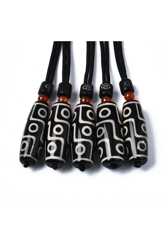 5 pc Buddhist Jewelry Natural Tibetan style dZi Agate Mala Beads Pendant Necklaces 9-Eye 15.75~15.87 inch(40~40.3cm) Tibetan Agate