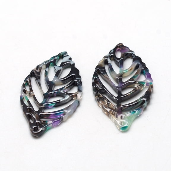 5 pc Cellulose Acetate(Resin) Pendants Leaf Turquoise 38.5x22x2.5mm Hole: 1.5mm