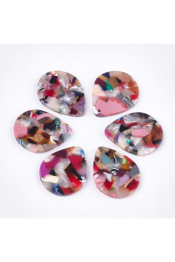 5 pc Cellulose Acetate(Resin) Pendants teardrop Colorful 29x23x2.5mm Hole: 1.5mm