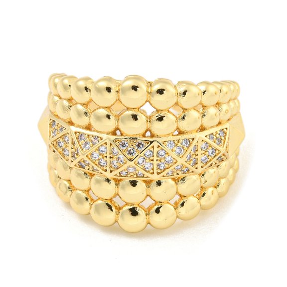 5 pc Clear Cubic Zirconia Open Cuff Ring Brass Wide Finger Rings for Women Real 16K golden Plated 18mm