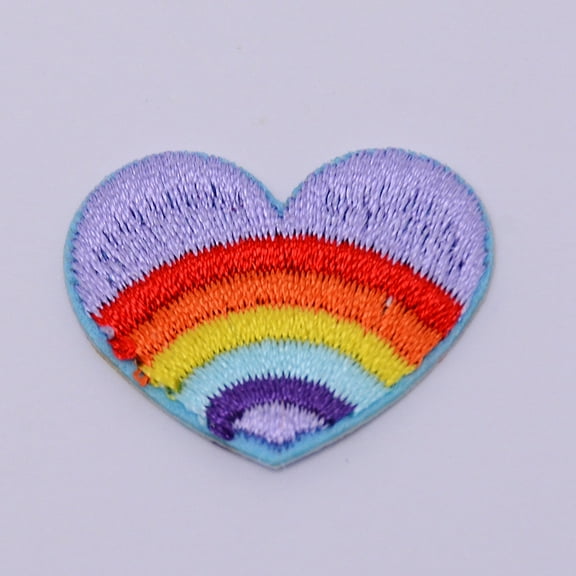 5 pc Computerized Embroidery Cloth Iron on/Sew on Patches Costume Accessories Appliques Heart with Rainbow Colorful 22x28.5x1.5mm