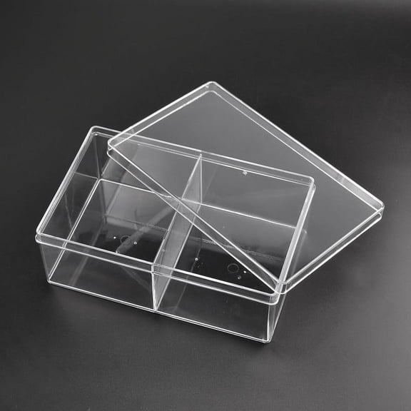 5 pc Cuboid Organic Glass Bead Containers 2 Compartments Clear 22x14x8cm