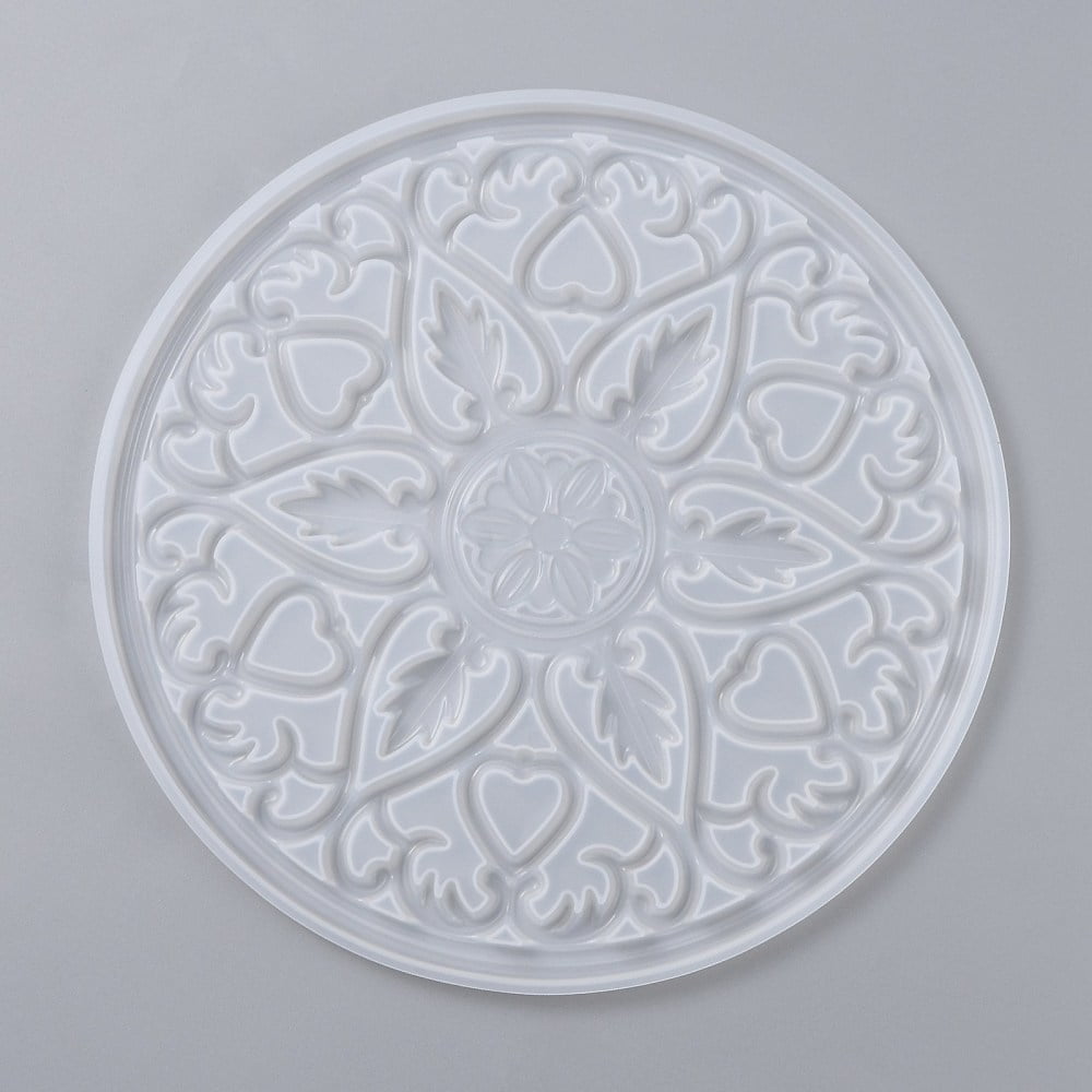 5 pc DIY Coaster Silicone Molds Resin Casting Molds For DIY UV Resin Epoxy Resin Craft Making Round with Mandala Pattern White 200x8mm Inner Diameter: 195mm