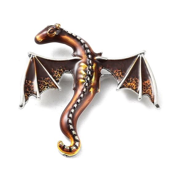 5 pc Dragon Alloy Brooch Enamel Pins Antique Silver Saddle Brown 62x58x11mm