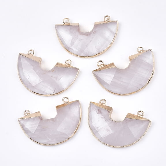 5 pc Electroplate Natural Quartz Semi Circle Pendants Rock with Iron Findings Faceted Half Round Golden 28~28.5x41x5~7mm Hole: 2.5mm