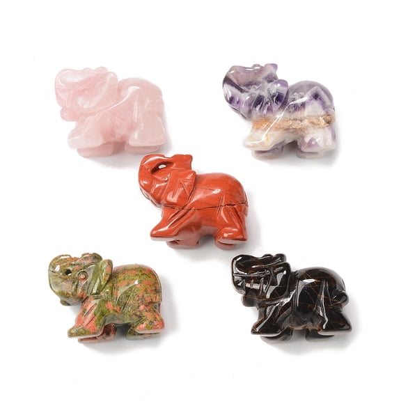 5 pc Elephant Natural Gemstone Figurine Display Decoration for Home Office Tabletop 36~41x29~32x19~21mm