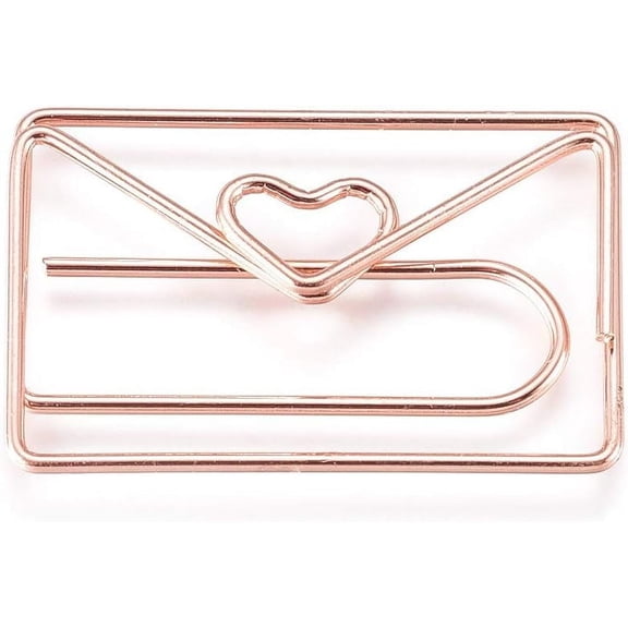 5 pc Envelope with Heart Shape Iron Paperclips Cute Paper Clips Funny Bookmark Marking Clips Rose golden 19x30x3.5mm