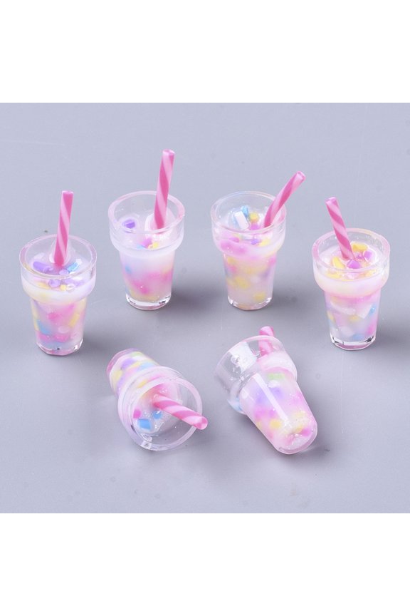 5 pc Epoxy Resin Pendants with Polymer Clay Inside Transparent Acrylic Tea Fruit Juice Cup Hot Pink 27~28x13mm Hole: 1.4mm
