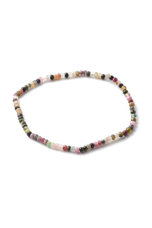 5 pc Faceted Rondelle Natural Tourmaline Beads Stretch Bracelets Reiki December Birthstone Jewelry for Her Inner Diameter: 2-3/8 inch(6.1cm)