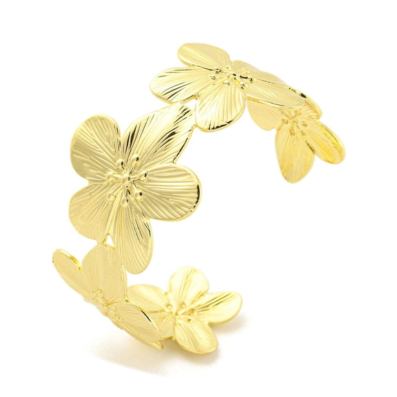 5 pc Flower Rack Plating Brass Open Cuff Bangles for Women Cadmium Free Lead Free Long-Lasting Plated Real 18K Gold Plated Inner Diameter: 2-3/8 inch(6cm)