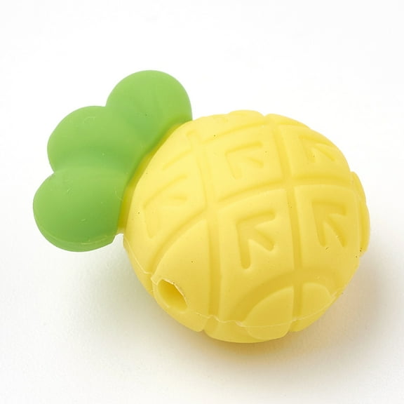 5 pc Food Grade Eco-Friendly Silicone Beads Pineapple Yellow 21.5x15x12mm Hole: 2mm