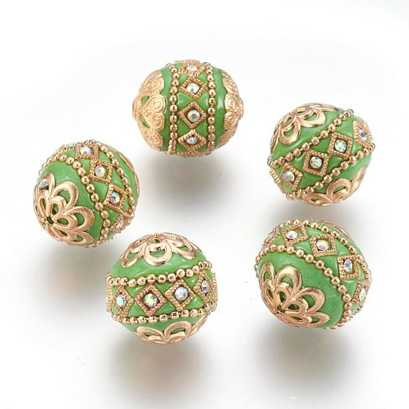 5 pc Handmade Indonesia Beads with Metal Findings Round Light golden Yellow Green 19.5x19mm Hole: 1mm