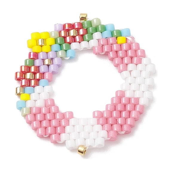 5 pc Handmade Loom Pattern Seed Beads Garland Pendants Colorful 24x28x2mm Hole: 0.7mm