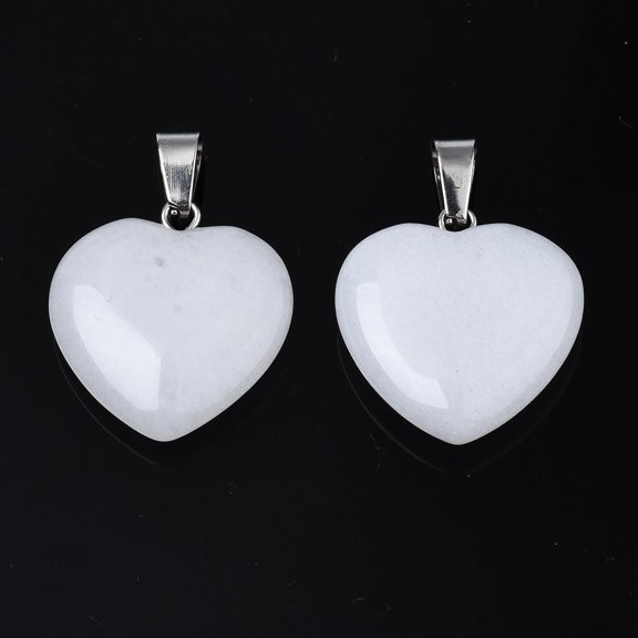 5 pc Heart Natural White Jade Pendants with Platinum Plated Brass Findings 20~22x20~21x5~8mm Hole: 2x7mm