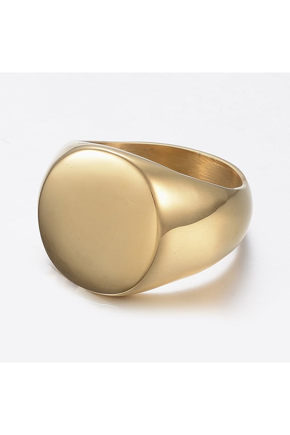 5 pc Ion Plating(IP) 304 Stainless Steel Finger Rings Flat Round Signet Rings Golden Size 8~13 18~23mm