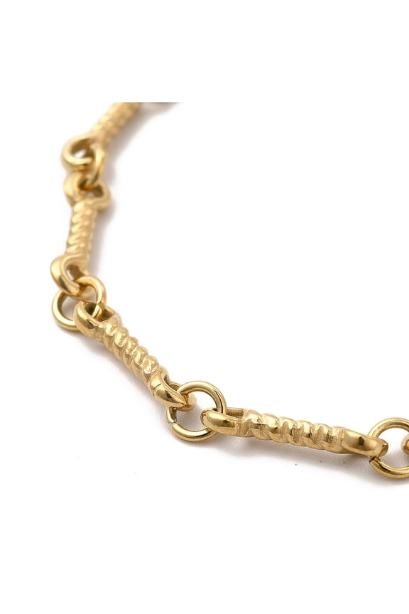 5 pc Ion Plating(IP) 304 Stainless Steel Twist Bar Link Bracelet for Women Real 14K golden Plated 6-3/8 inch(16.2cm)
