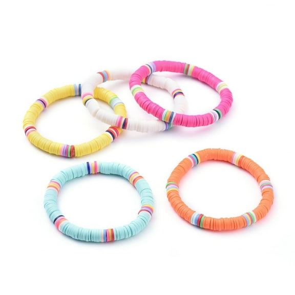 5 pc Kids Bracelets Handmade Polymer Clay Heishi Beads Stretch Bracelets Mixed Color Inner Diameter: 1-7/8 inch(4.8cm)