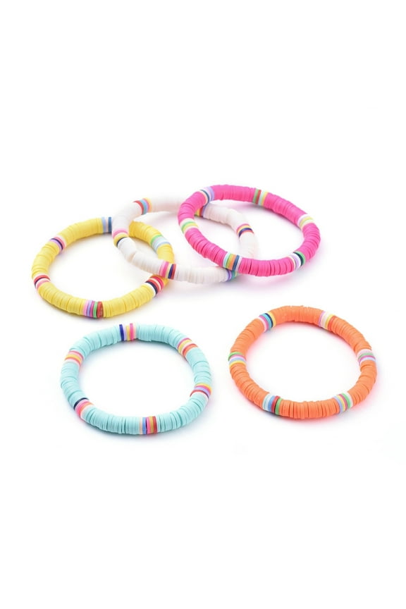 5 pc Kids Bracelets Handmade Polymer Clay Heishi Beads Stretch Bracelets Mixed Color Inner Diameter: 1-7/8 inch(4.8cm)