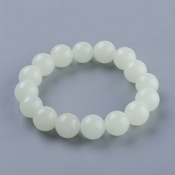 5 pc Luminous Stone Beaded Stretch Bracelet Glow in the Dark Round 2 inch(50mm) 8mm