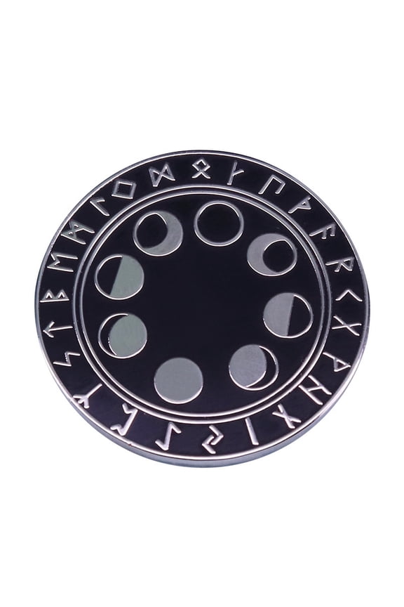 5 pc Moon Phase Enamel Pins Brass Brooches for Men Flat Round Platinum 30mm