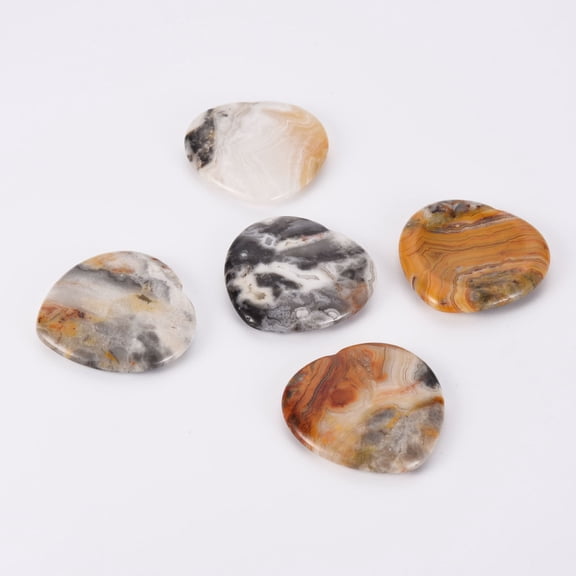 5 pc Mother's Day Gifts Natural Crazy Agate Thumb Worry Stone Pocket Palm Stones for Healing Reiki Stress Relief Heart Shape 39~40x39~40x5~6mm
