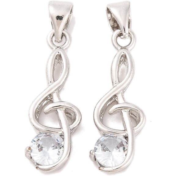 5 pc Musical Note Real Platinum Plated Brass Cubic Zirconia Pendants 21.5x8x3.5mm Hole: 4x3.5mm