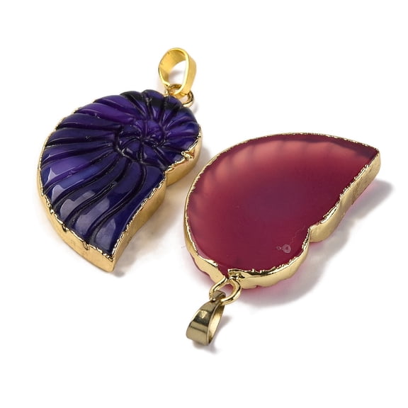 5 pc Natural Agate Electroplate Conch Pendants with Brass Findings Mixed color 40x21x6mm Hole: 5x8mm