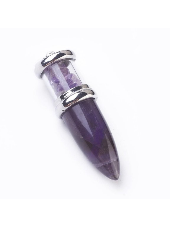 5 pc Natural Amethyst Big Pointed Pendants with Platinum Tone Brass Findings Bullet 50~53x16~17mm Hole: 5x7~8mm