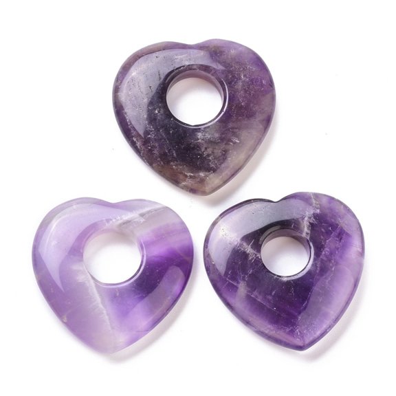 5 pc Natural Amethyst Pendants Heart 39.5~41.5x40~41.5x7.5~8.5mm Hole: 12~14.5mm
