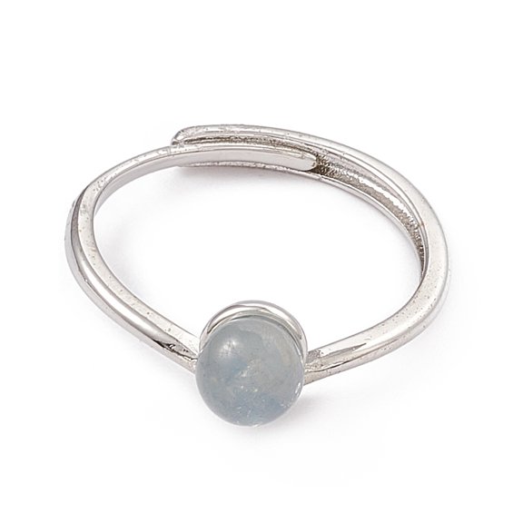 5 pc Natural Aquamarine Adjustable Rings Platinum Tone Brass Finger Rings for Women 1.4~7mm Inner Diameter: 17.6mm