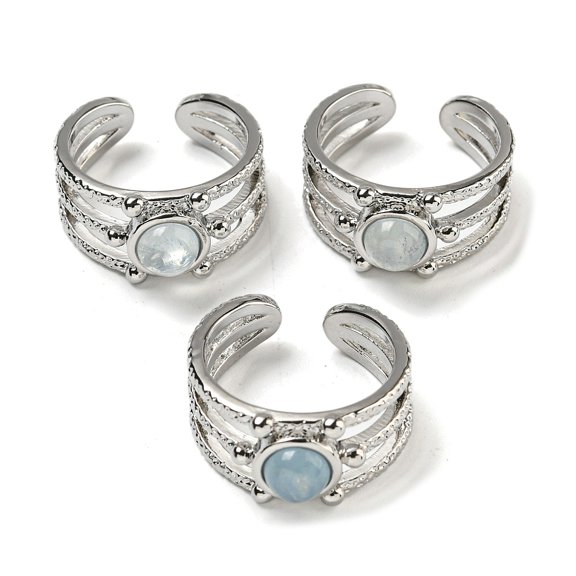 5 pc Natural Aquamarine Adjustable Rings with Platinum Brass Findings Long-Lasting Plated Jewely for Women Adjustable