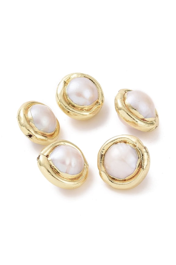 5 pc Natural Baroque Pearl Keshi Pearl Beads Cultured Freshwater Pearl Edge Golden Plated Nuggets Golden 13~15x9~10mm hole: 0.7mm