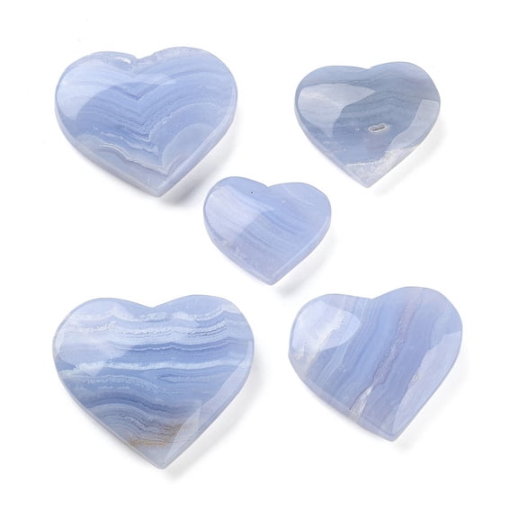 5 pc Natural Blue Lace Agate Heart Love Healing Stones Reiki Energy Balancing Meditation Gift 25~40x30~46x11~13mm