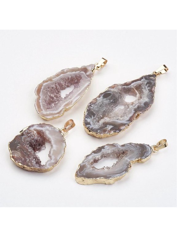 5 pc Natural Geode Agate Pendants with Brass Findings Nuggets Golden 38~65x18~40x5~6mm Hole: 5x7mm