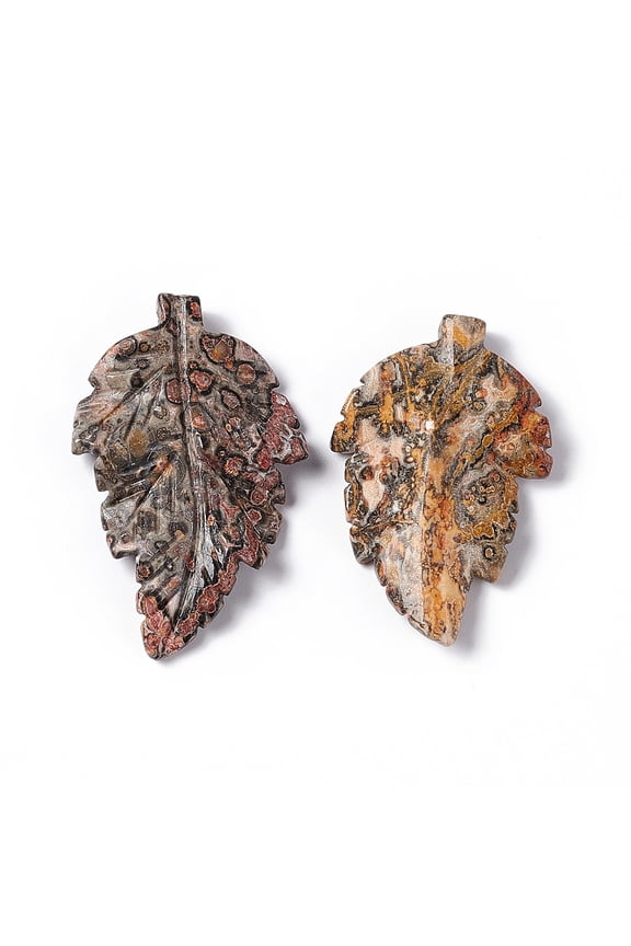 5 pc Natural Leopard Skin Jasper Pendants Leaf Charms 41.5x25~26x5mm Hole: 0.8mm
