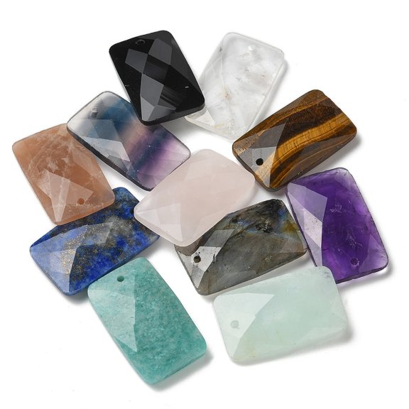 5 pc Natural Mixed Gemstone Pendants Rectangle Faceted Mixed Dyed and Undyed 30~30.5x18~18.5x6~6.5mm Hole: 1.5mm