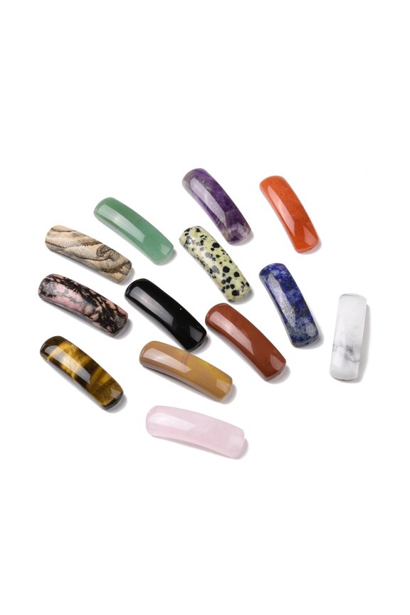 5 pc Natural Mixed Stone Connector Charms Curved Tube Arch 36~37x10.5~11x5.5~6mm Hole: 1.2mm