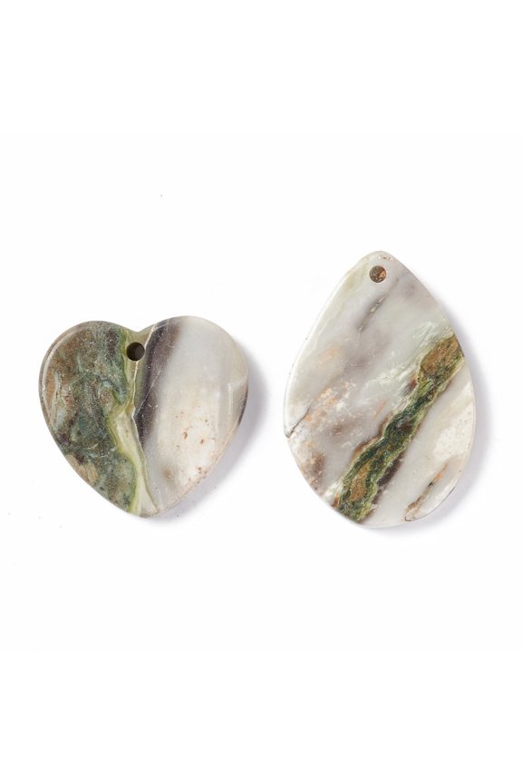 5 pc Natural Polychrome Jasper/Picasso Stone/Picasso Jasper Pendants Flat Round Heart Teardrop Rhombus Moon 28~39.5x18.5~29.5x3~4.5mm Hole: 1.6~2mm