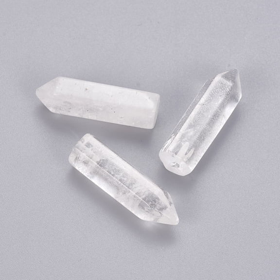5 pc Natural Quartz Crystal Pointed Beads Rock Crystal Beads Half Drilled Faceted Bullet 30.5~32x10x9mm Hole: 1.2mm