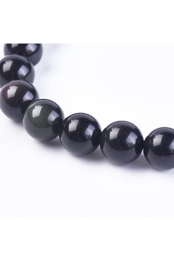 5 pc Natural Rainbow Obsidian Stretch Bracelets Round 2 inch~2-3/8 inch(5~6cm) Bead: 6mm