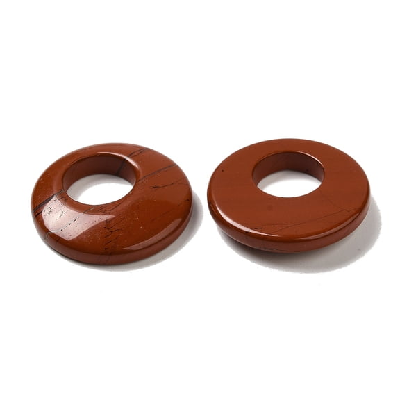 5 pc Natural Red Jasper Pendants Donut/Pi Disc Charms 27.5~28x4.5~5.5mm
