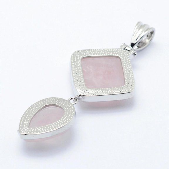 5 pc Natural Rose Quartz Big Pendants with Brass Findings Platinum Teardrop & Rhombus 53x25x7mm Hole: 6x9.5mm