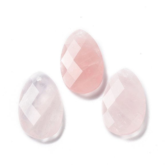 5 pc Natural Rose Quartz Pendants Faceted Teardrop Charms 30x18x6mm Hole: 1.5mm