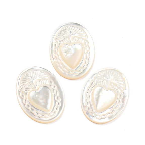 5 pc Natural Sea Shell Cabochons Oval with Engraved Heart White 20x15x2.3~2.5mm